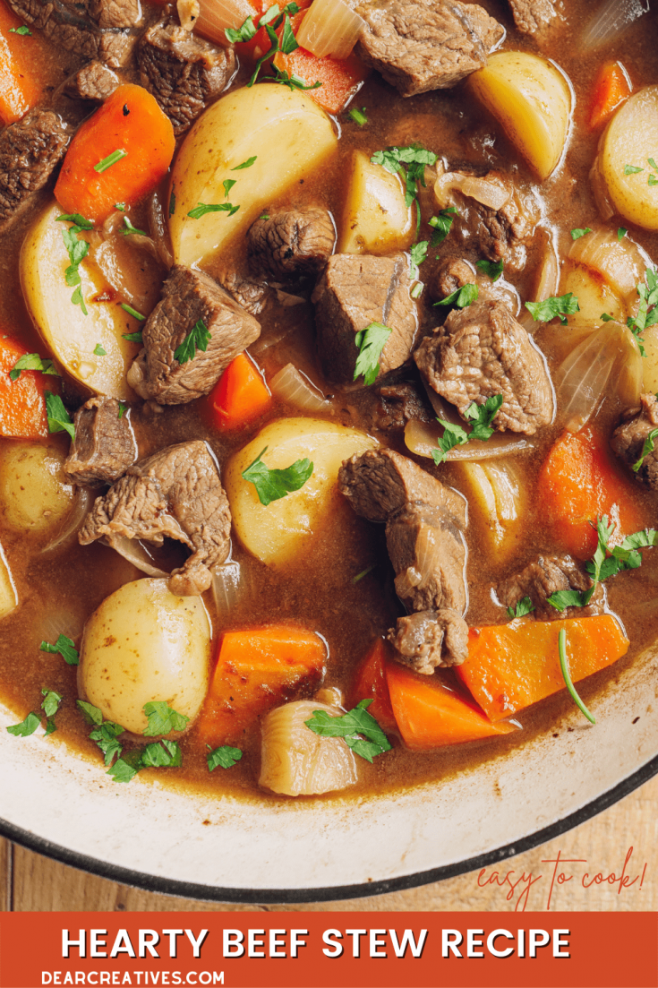 Hearty Beef Stew Recipe - This beef stew is a classic with potatoes. Delicious and easy to make on the stovetop.