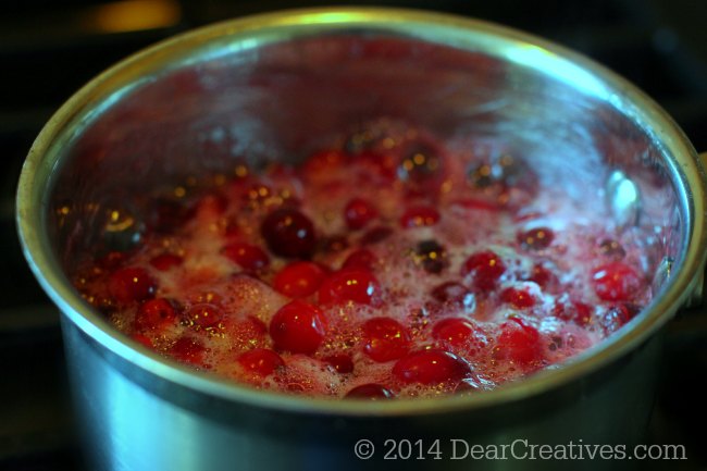 Homemade Cranberry Sauce Cranberries boiling in a pot_