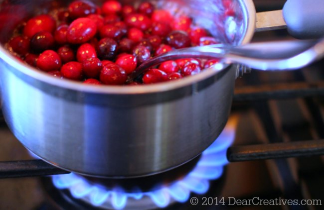 Homemade Cranberry Sauce Cranberries in a pot on stove