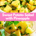 Sweet Potato Salad With Pineapple. Easy, delicious, can be served in a large serving bowl or added to individual serving cups. Print the recipe at DearCreatives.com Enjoy!