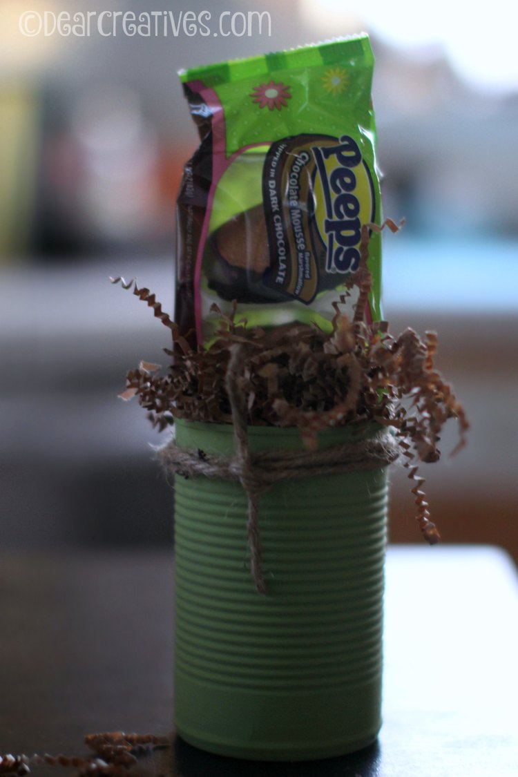 Gift Baskets Recycled can painted with crinkle paper and Peeps®