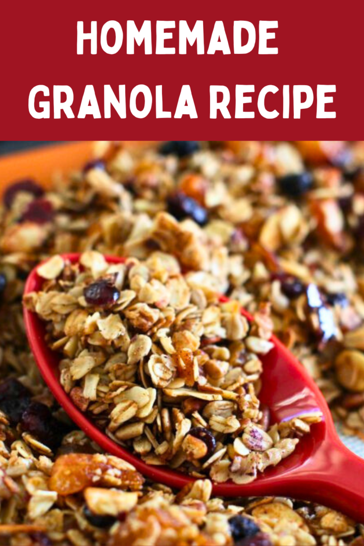 Homemade Granola Recipe - This recipe for granola is quick and easy! It's delicious as a topping on yogurt, a breakfast, a snack... Recipe is done under 30 minutes DearCreatives.com