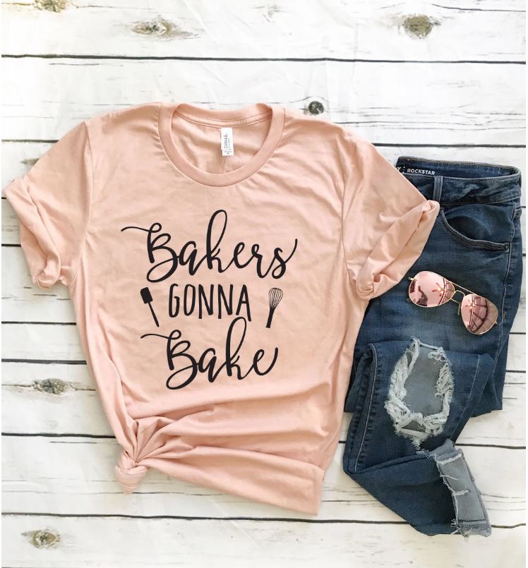 Cute baking tee shirt makes the perfect gift for someone who loves to bake