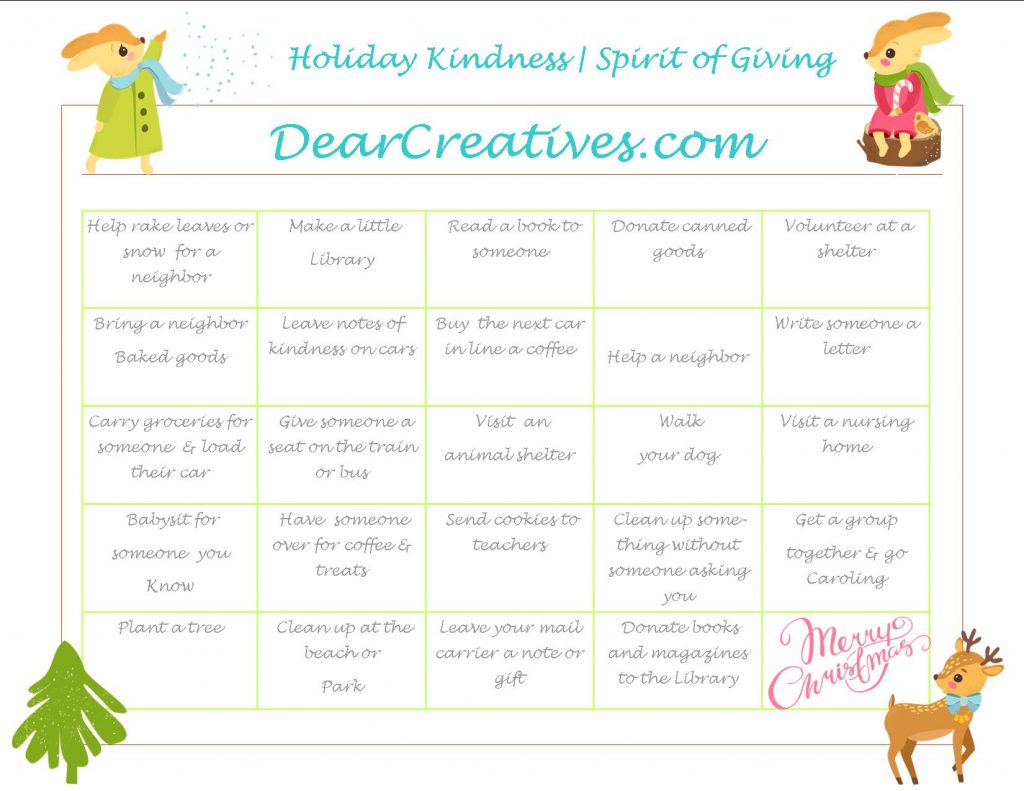 Holiday Spirit | Holiday Kindness | Calander of Ideas for Giving during the holiday season. | holiday-kindness-holiday-of-giving-calendar