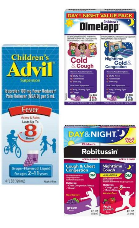 #sickjustgotreal ad children's advil, Dimetapp and Robitussin