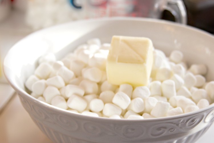 marshmallows and butter ready to go into microwave for Cherrios treats