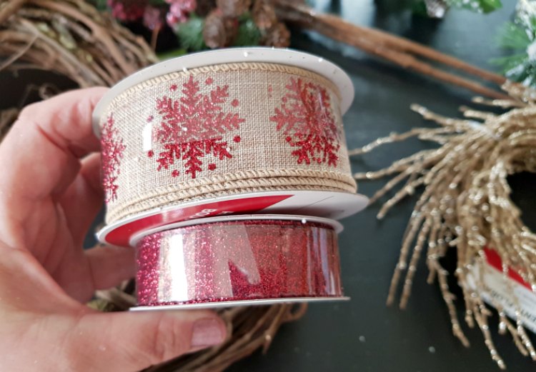 Christmas Wreath craft ribbon and supplies for decorating Christmas decorations