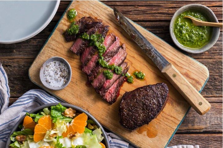 meal kit meal pan seared steak with chimichurri sauce