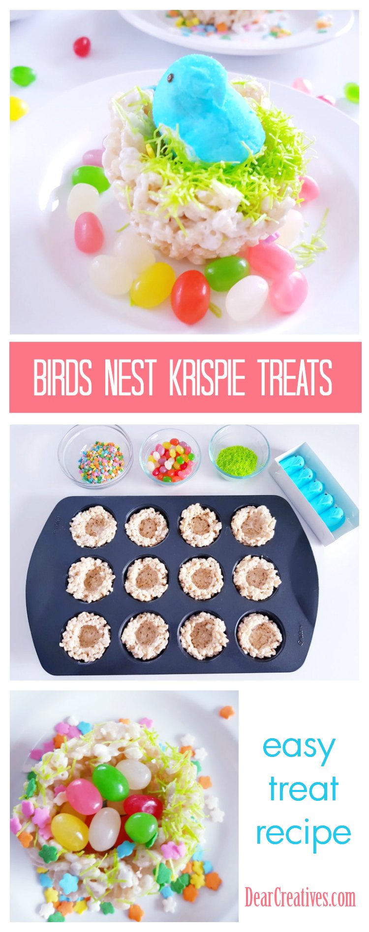 Birds nest krispie treats | This is a fun and easy no bake treat bonus, grab a discount for your candies. DearCreatives.com #treats #birdsnestcookies #birdsnestkrispietreats #PEEPSONALITY #sponsored 