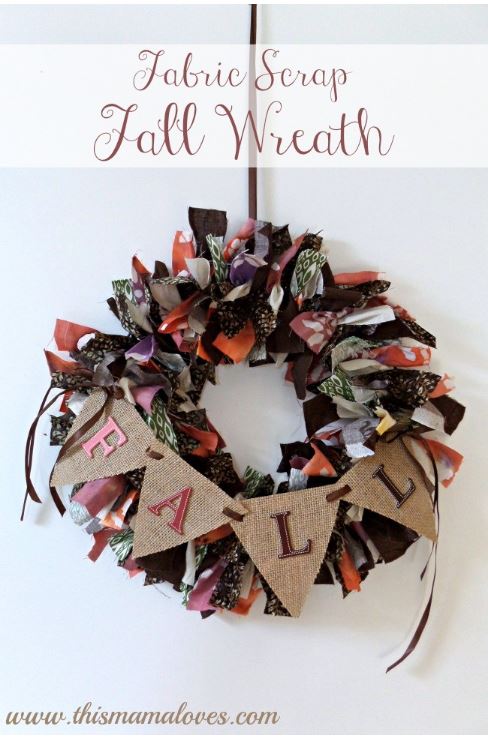 Scrap Fabric Fall Halloween Wreath via thismamaloves