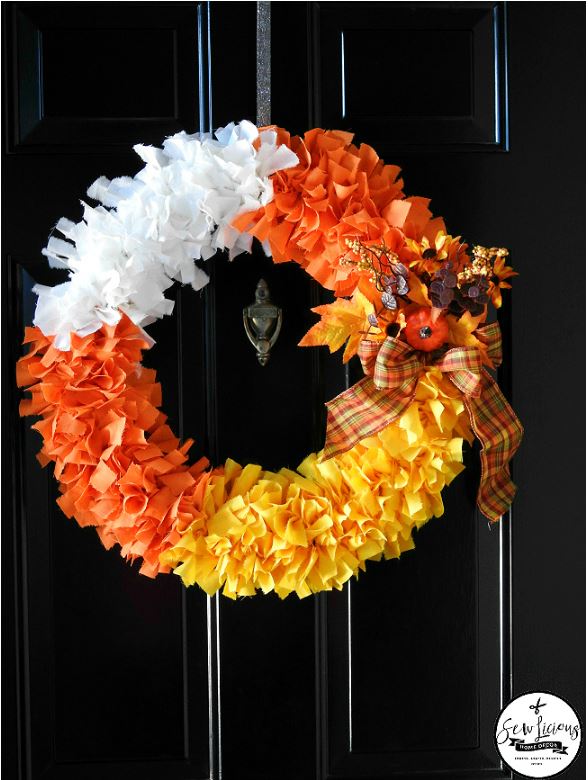 candy corn fabric wreath via sewlicioushomedecor