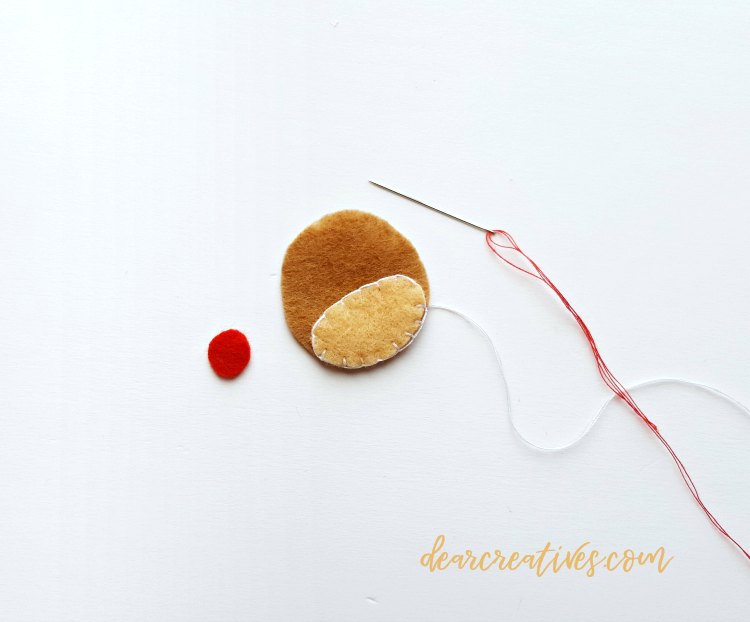 Step 1 for making the felt reindeer. sewing with embroidery thread. DearCreatives.com