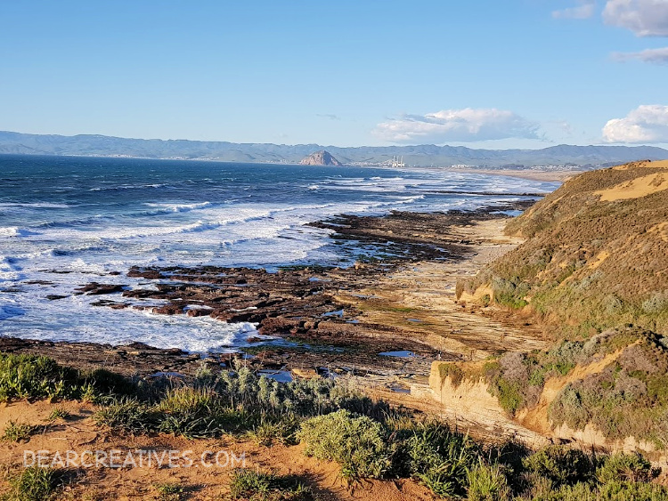 View of Morro Bay, Morro rock and the Pacific coastline in Central California from top of Montana de Oro