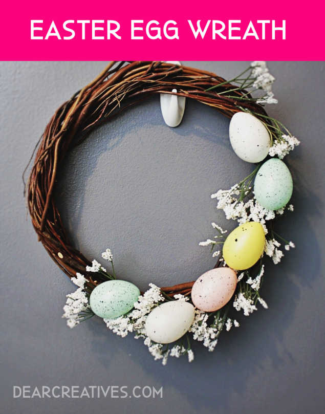 Easter Egg Wreath - This is a pretty idea for a spring wreath or Easter wreath. See how to make an Easter egg wreath or any of our other Easter and spring wreath ideas DearCreatives.com #easterwreath #springwreaths #eastereggwreath #howto #wreathideas #grapevinewreathideas