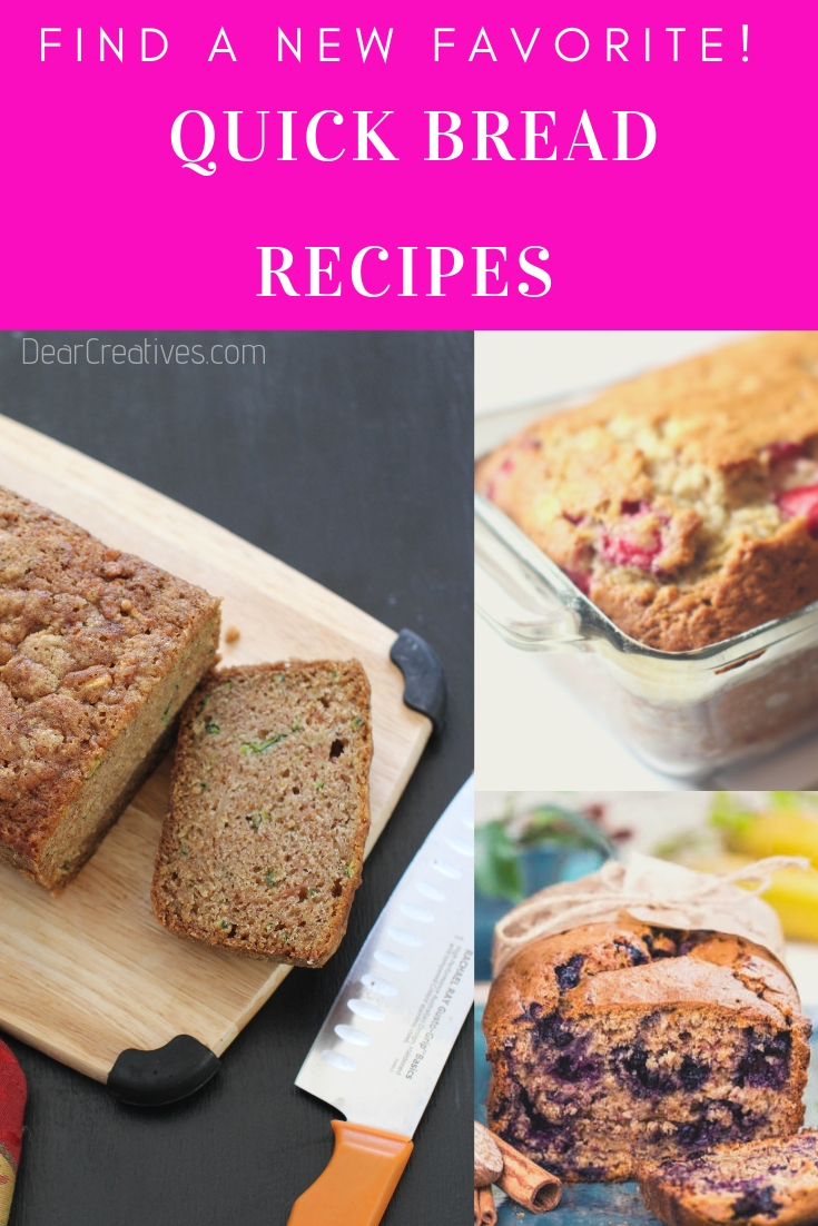 Quick Bread Recipes - Grab sweet bread recipes and savory bread recipes. These are all no yeast breads you can make quickly at home. DearCreatives.com #quickbreadrecipes #baking #recipes #sweetbreads #quickbreads 