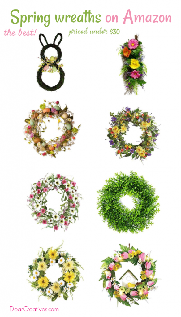 Spring Wreaths on Amazon - if you are looking for pretty wreaths for spring, Easter and summer. You need to see this list. DearCreatives.com #wreaths #wreathstobuy #spring #easter #summer