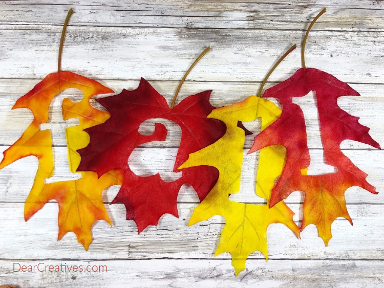 Fall - Autumn craft leaves cut out, spelling the fall. Template and instructions for the DIY at DearCreatives.com