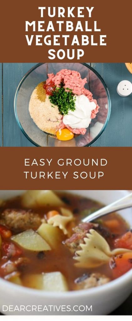 Turkey Meatball vegetable soup. This is an easy ground turkey soup to make. Kid-friendly, hearty, and healthy! #turkeymeatballsoup #turkeymeatballvegetablesoup #easygroundturkeysoup #easy #homemadesouprecipe