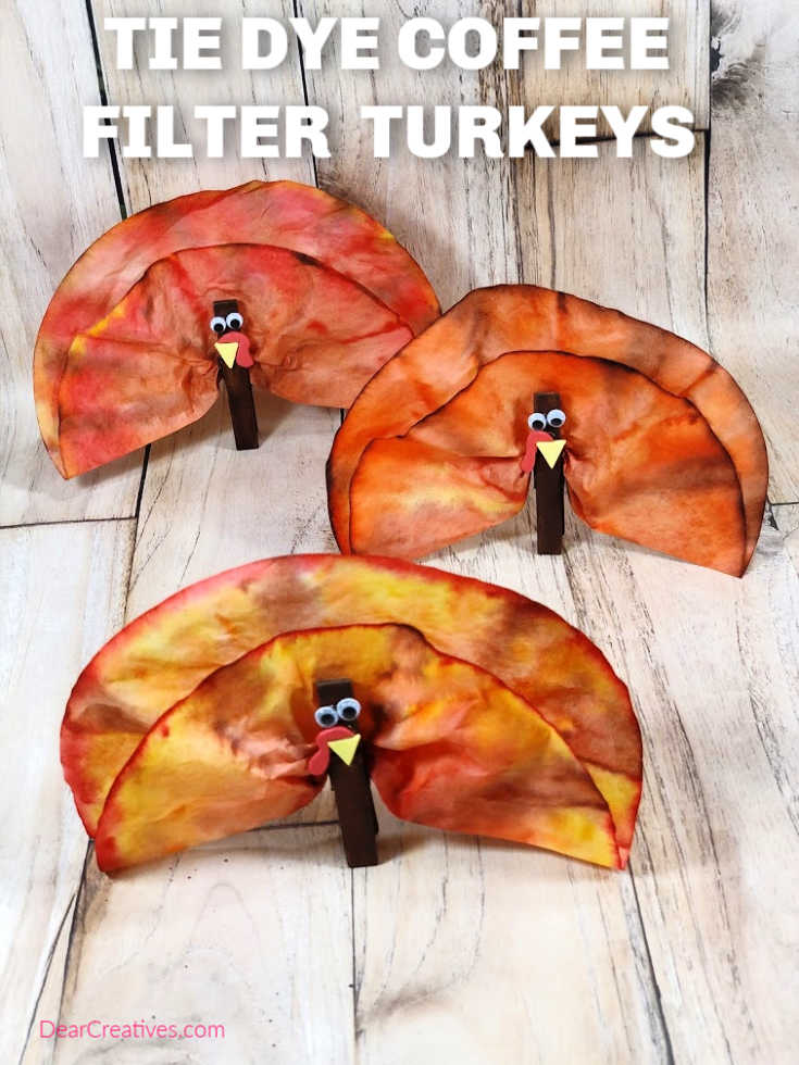 Tie Dye Coffee Filter Turkey Craft - Fun and easy fall craft to make with the kids. DearCreatives.com