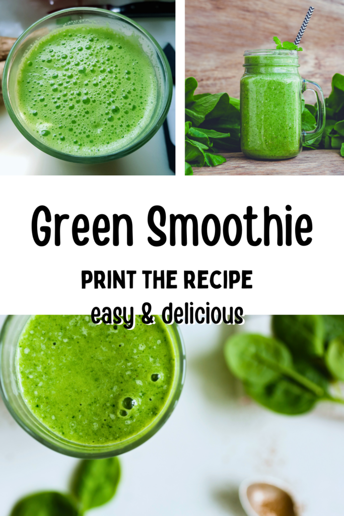 Green smoothie - Get this green smoothie recipe. It is healthy, non-dairy, fresh, easy smoothie recipes to blend and enjoy. Packed with nutrients and bursting with flavor, it's the perfect way to nourish your body and energize your day. Get the recipe and start blending your way to a healthier you! #greensmoothie #healthydrinks #healthyrecipes #easyrecipes Print the spinach smoothie recipe! DearCreatives.com