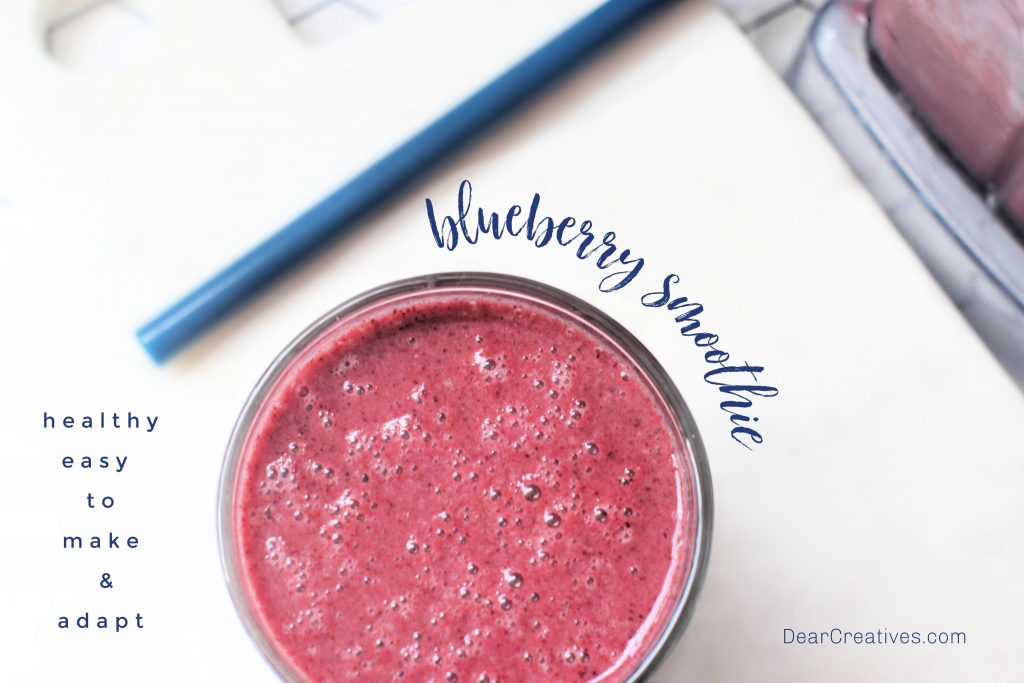 Blueberry Smoothie with yogurt, fresh and frozen fruits that is easy to make for a snack or lunch! - Get blending! DearCreatives.com