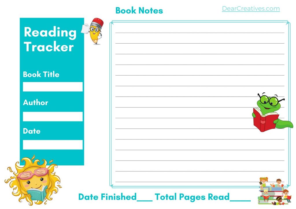 Reading Chart - 2 Pages With Time read, pages read and date book finished. Grab this printable chart at DearCreatives.com 