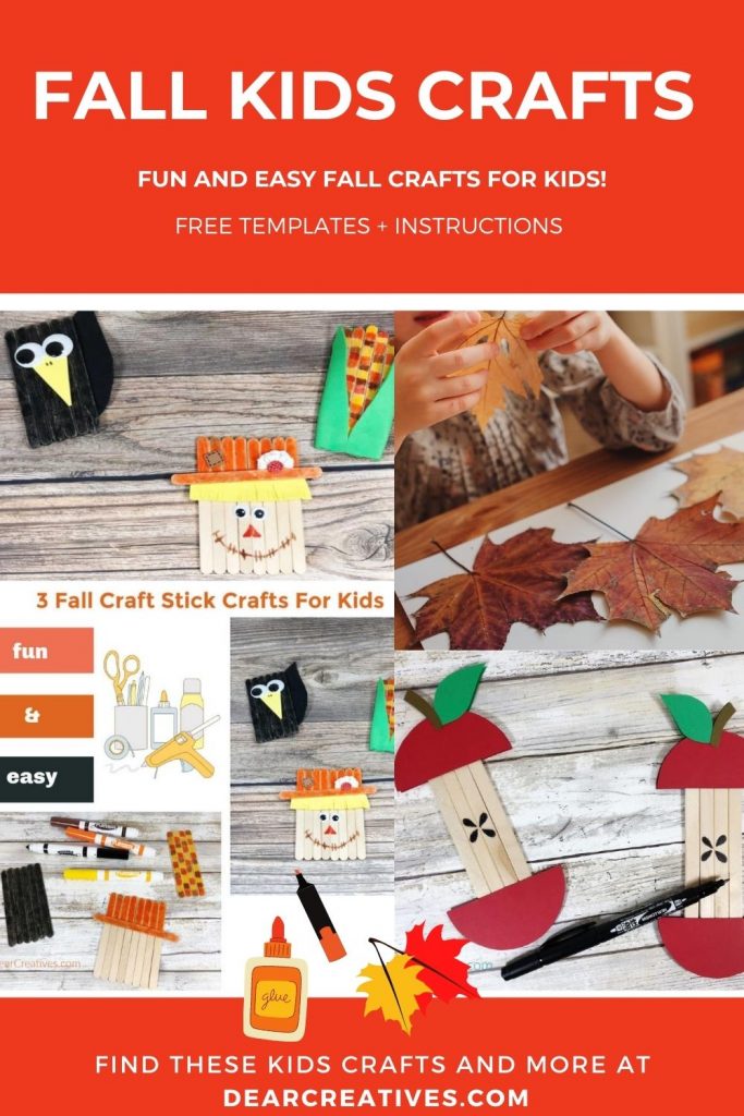 Fall Kids Crafts - Fall is the perfect time to craft with the kids! Grab a few supplies, these free craft ideas, instructions and templates. DearCreatives.com #fallkidscrafts 