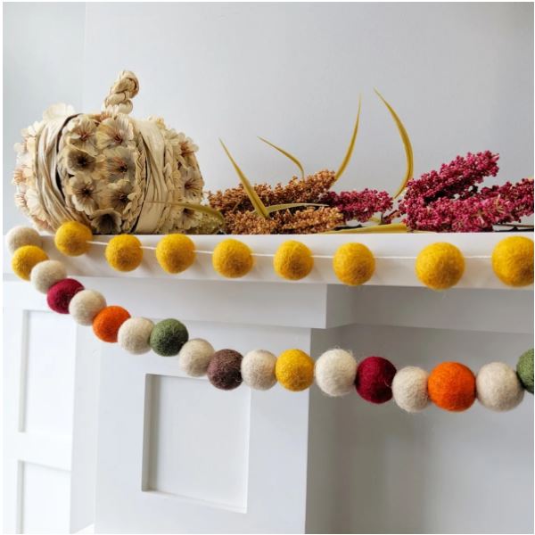 fall garland 20 Felt balls, each is approx. 1" (about the size of a quarter). Garland will be tied on each end to easily tack up or tape in a festive location. in 35 styles 