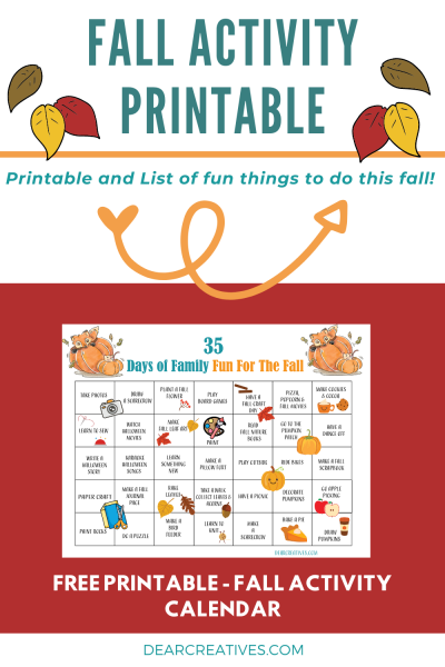 Fall Activity Printable - Activity Calendar - Dear Creatives