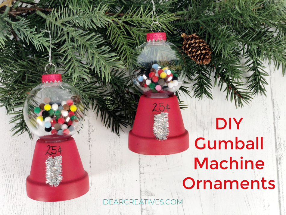 Finished Ornaments -DIY Gumball Machine Ornaments - step by step with images at DearCreatives.com