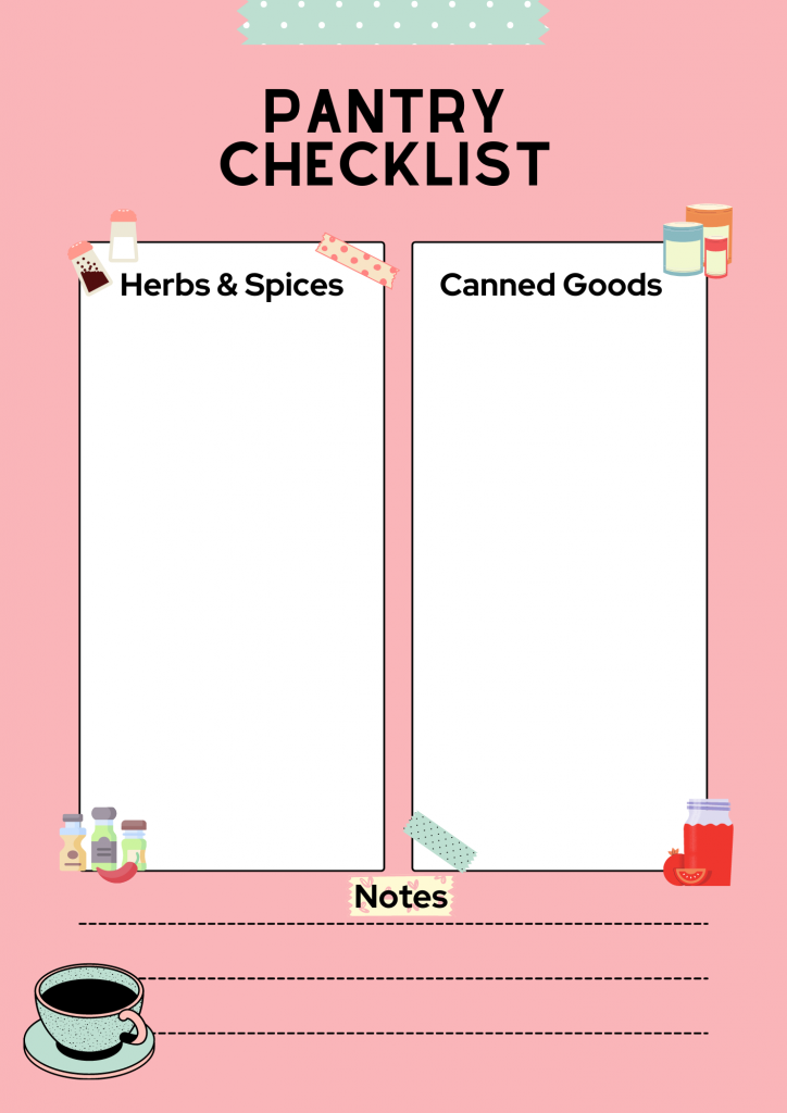 Pantry checklist - printable - take stock of what you have on hand and what you need to purchase - printable pantry checklist at DearCreatives.com