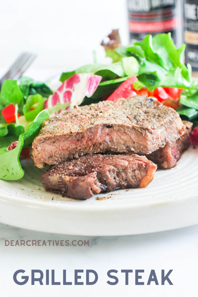 Grilled Steak - steak seasonings, grill, let the meat rest a few minutes. Serve with side dishes for grilled steak and enjoy! Grilled Recipe and grilling tips at DearCreatives.com