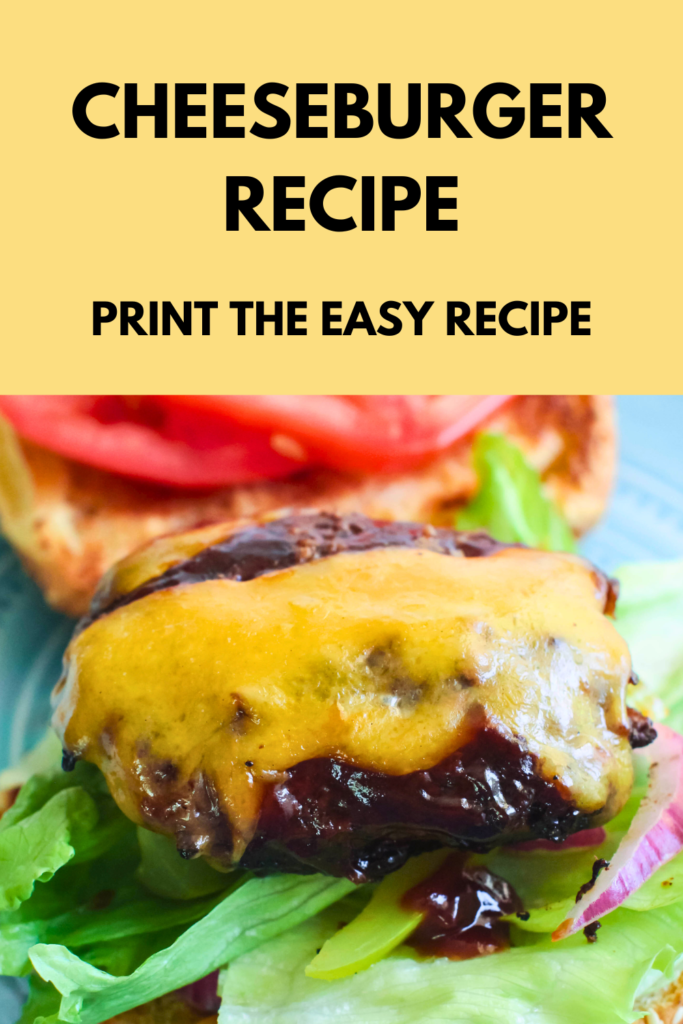 Cheeseburger Recipe- Easy hamburger meat recipe for cheeseburgers. Ground beef, spices, BBQ sauce, fresh toppings, and hamburger buns. Print the recipe for cheeseburgers at DearCreatives.com