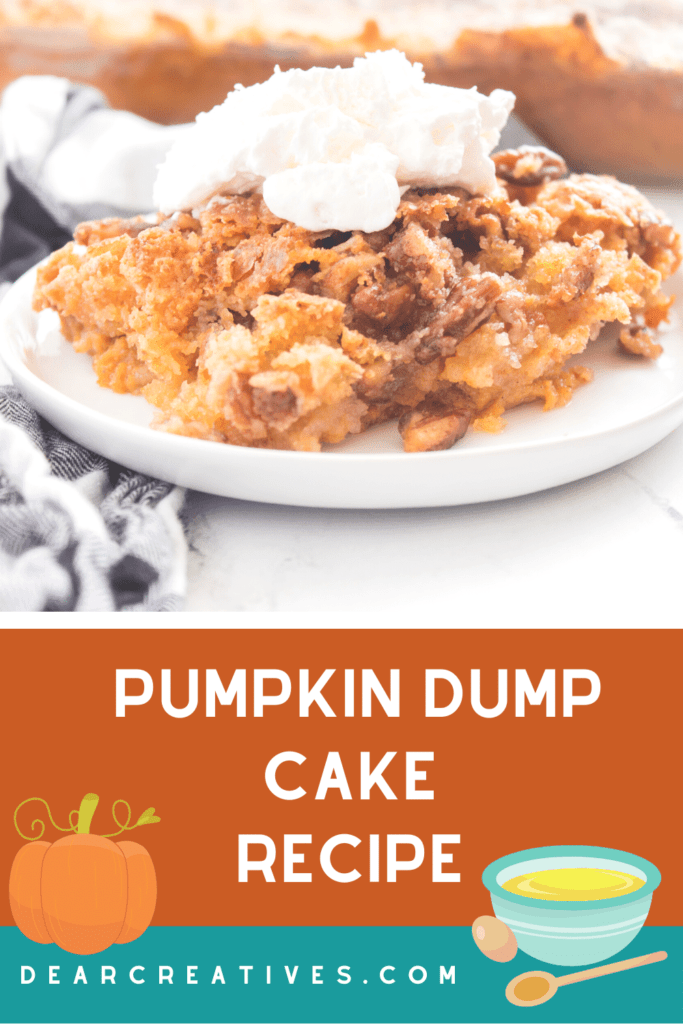 Make this pumpkin cake in one bowl and with 4 easy steps. Dump ingredients into the bowl, mix -Yellow cake mix, canned pumpkin puree, eggs, butter, evaporated milk... It turns out so delicious! Find out more and print the recipe at DearCreatives.com