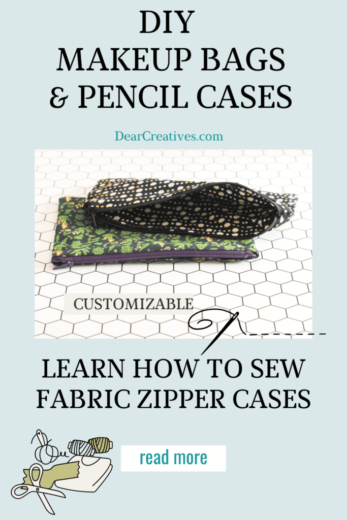 Learn how to sew zipper cases - zipper pouches for cosmetic cases, pencil cases, makeup bags... Lined zipper pouches are much easier than you think. Sewing project for beginners! DearCreatives.com