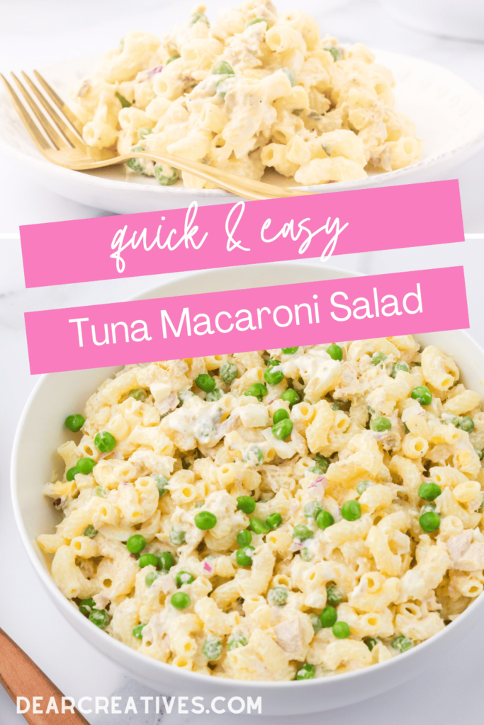 This tuna macaroni salad is cold, quick, easy to make, and tasty! Get the recipe for the cold tuna macaroni salad at DearCreatives.com