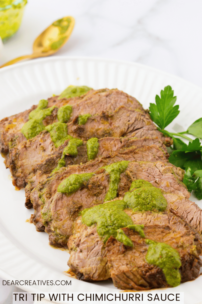 Tri Tip With Chimichurri Sauce - Roast a tri-tip marinated in chimichurri sauce reserving some to garnish the tri tip steaks. Recipe for Tri Tip With Chimichurri Sauce at DearCreatives.com