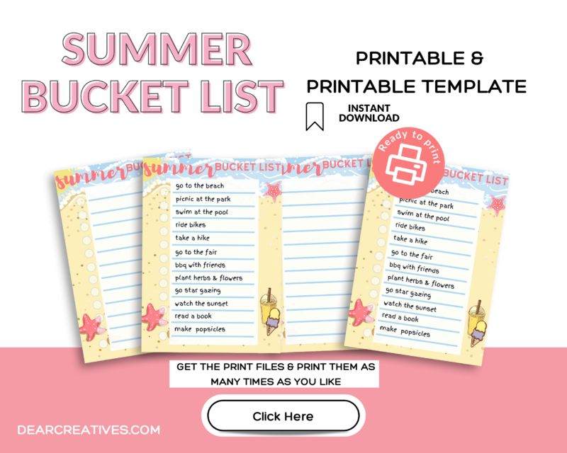 Summer Bucket List Printable and Summer Bucket List Printable Template - DearCreatives.com