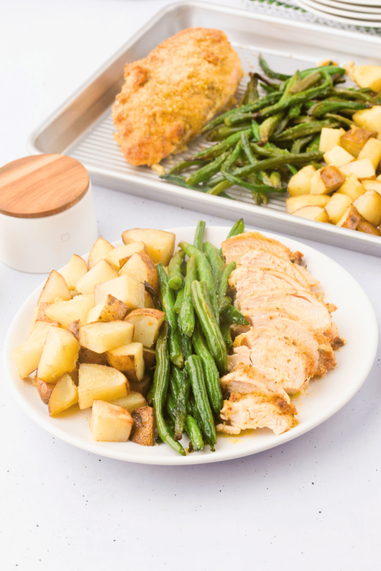 Chicken Sheet Pan Dinner - Chicken breaded with parmesan cheese - DearCreatives.com