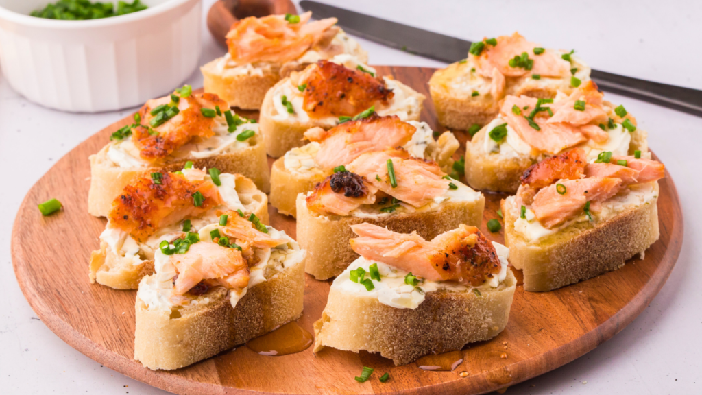 Close up of a tray of Salmon Appetizer Bites Print the Salmon Appetizer Recipe at DearCreatives.com