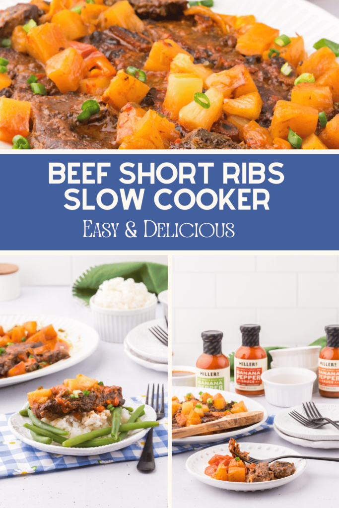 Slow Cooker Beef Short Ribs Recipe - 5 ingredients, 10 minute prep, slow cooked 6 hours you will have tender, flavorful, sweet & spicy short ribs that fall-off-the-bone! Get the Beef Short Ribs Recipe at DearCreatives.com