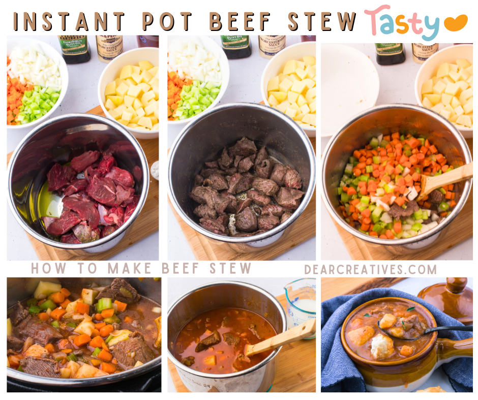 How to cook Beef Stew in the Instant Pot. Get the instructions, dinner ideas, and recipe at DearCreatives.com