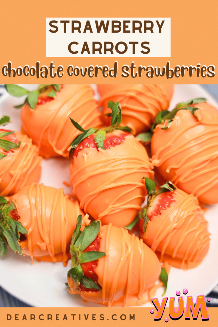 Chocolate Covered Strawberry Carrots - Fresh strawberries hand dipped in orange chocolate to look like carrots. A no-bake spring Easter dessert. Get the recipe!