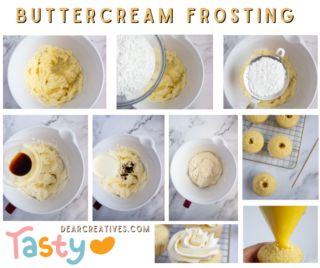 How to make buttercream frosting Recipe for buttercream frosting, easy recipe and directions for filling cupcakes with... DearCreatives.com