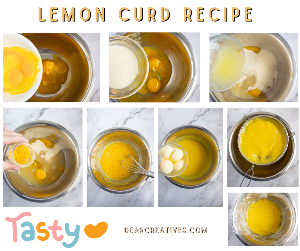 How to make lemon curd Recipe for lemon curd, easy recipe and directions at DearCreatives.com Step-by-Step images and directions for how to make lemon curd. 